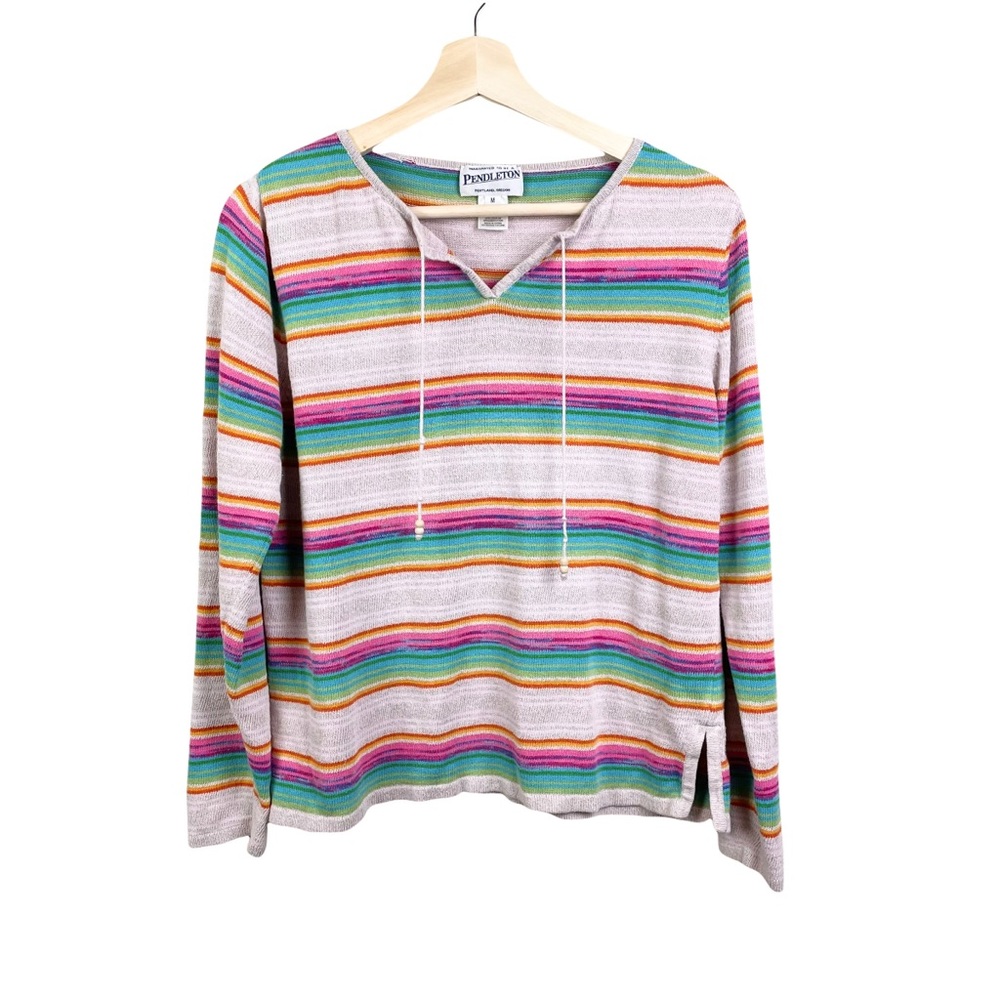 Pendleton Sweater Medium Stripes Cotton Linen Retro Pink